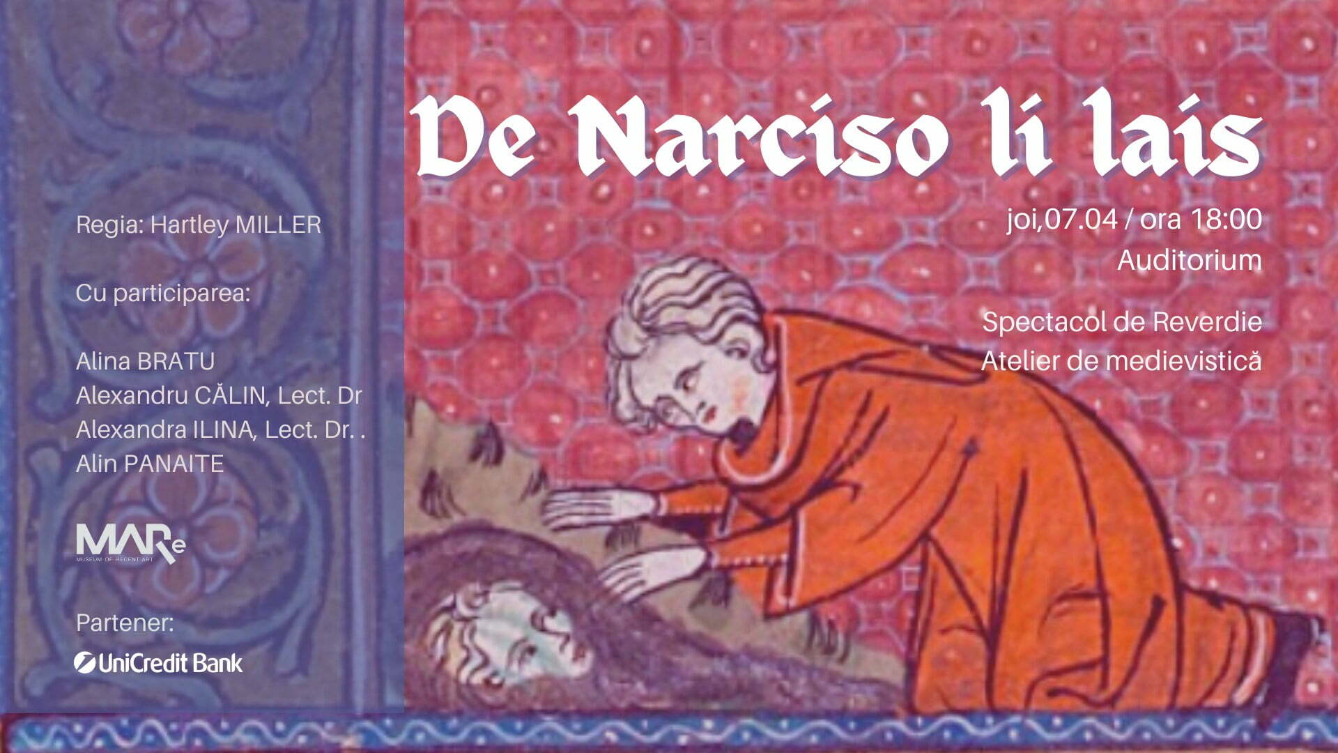 Spectacolul „De Narciso li lais / Lai-ul lui Narcis” – interpretat printre lucrări inspirate de acest mit, la Muzeul de Artă Recentă