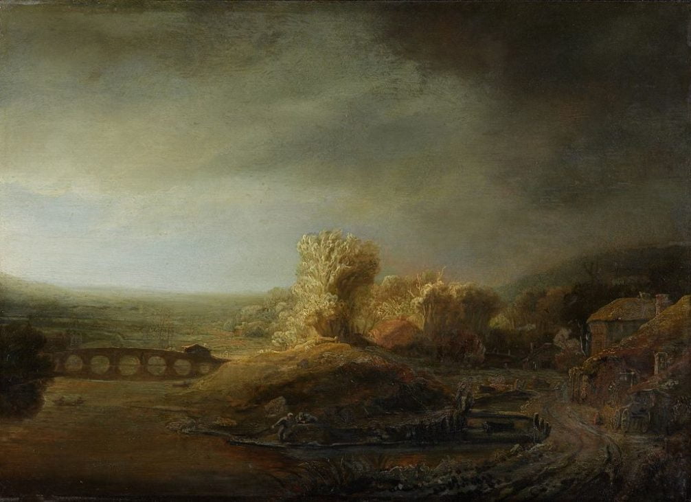 rembrandt landschaft mit bogenbruecke gemäldegalerie