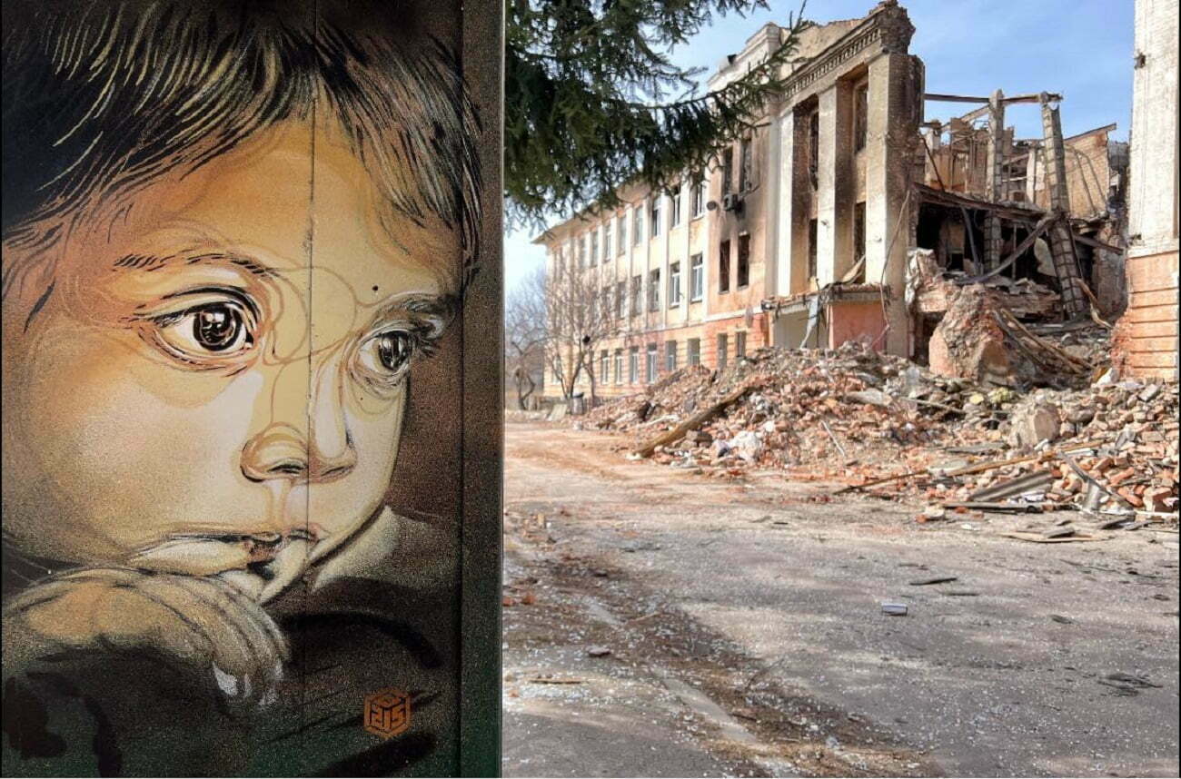 Un artist francez a pictat zidurile bombardate din Ucraina pentru a aduce „zâmbete și umanitate”