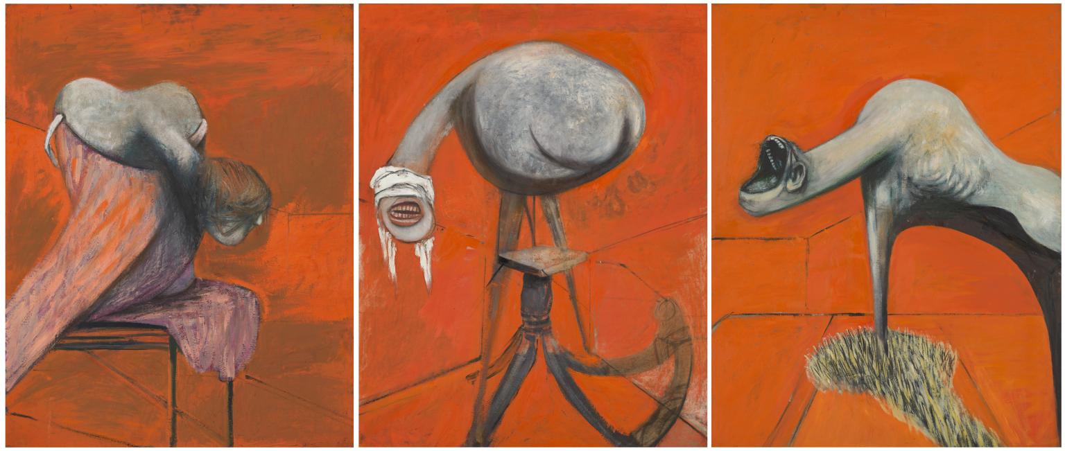 three studies for figures at the base of a crucifixion c.1944 by francis bacon 1909 1992