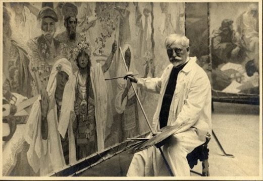 Fotografie, Alphonse Mucha, lucrând la 