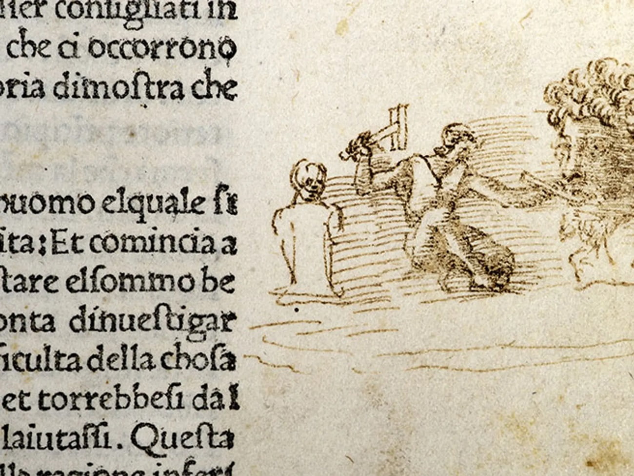 Michelangelo la lucru, desenat pe o ediție de secol 15 a „Divina Comedie”