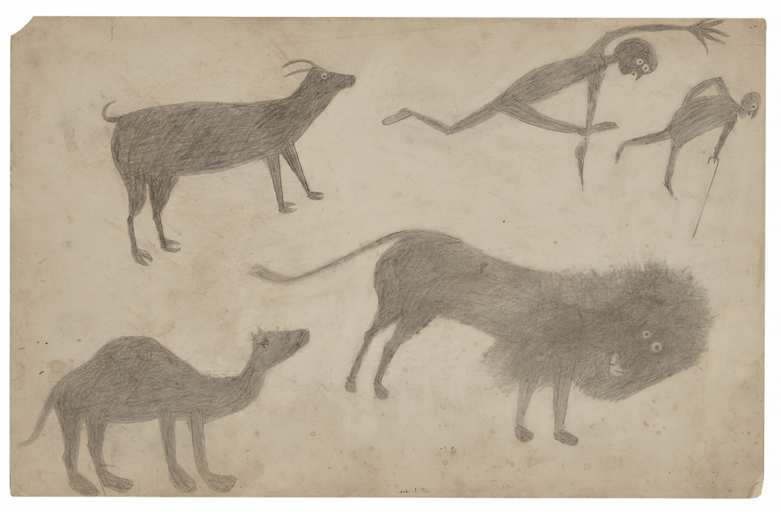 bill traylor, goat, camel, lion and figures, c. 1939, christies