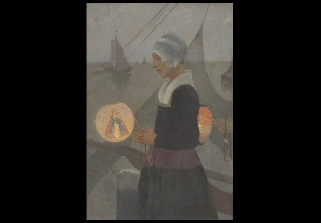 marianne stokes, a fisher girl’s light (a pilgrim of volendam returning from kevelaer), 1899