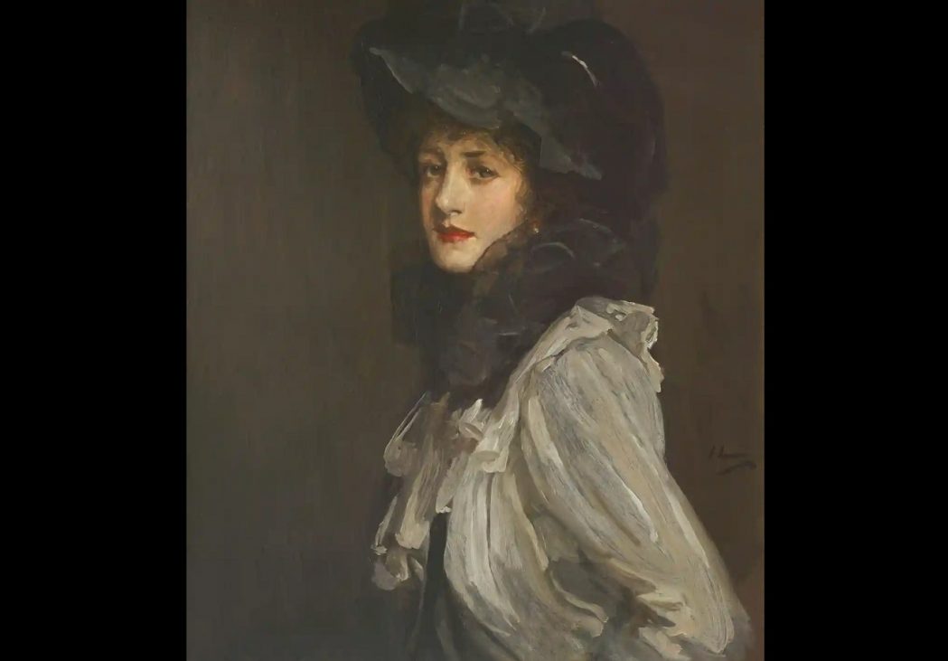 john lavery, portrait of a lady in grey and black, fine art society