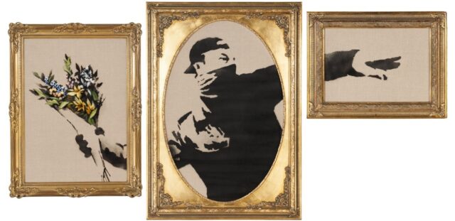 banksy, flower thrower triptych, colectie elton john
