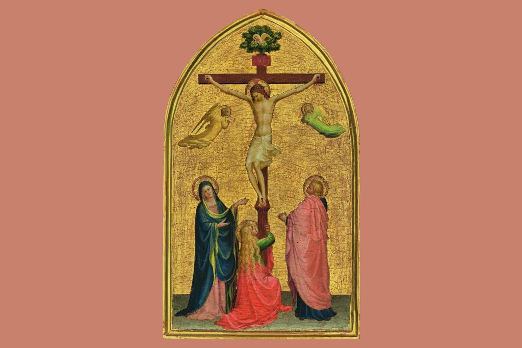 fra angelico. the crucifixion with the virgin, saint john the evangelist and the magdalen, 1420