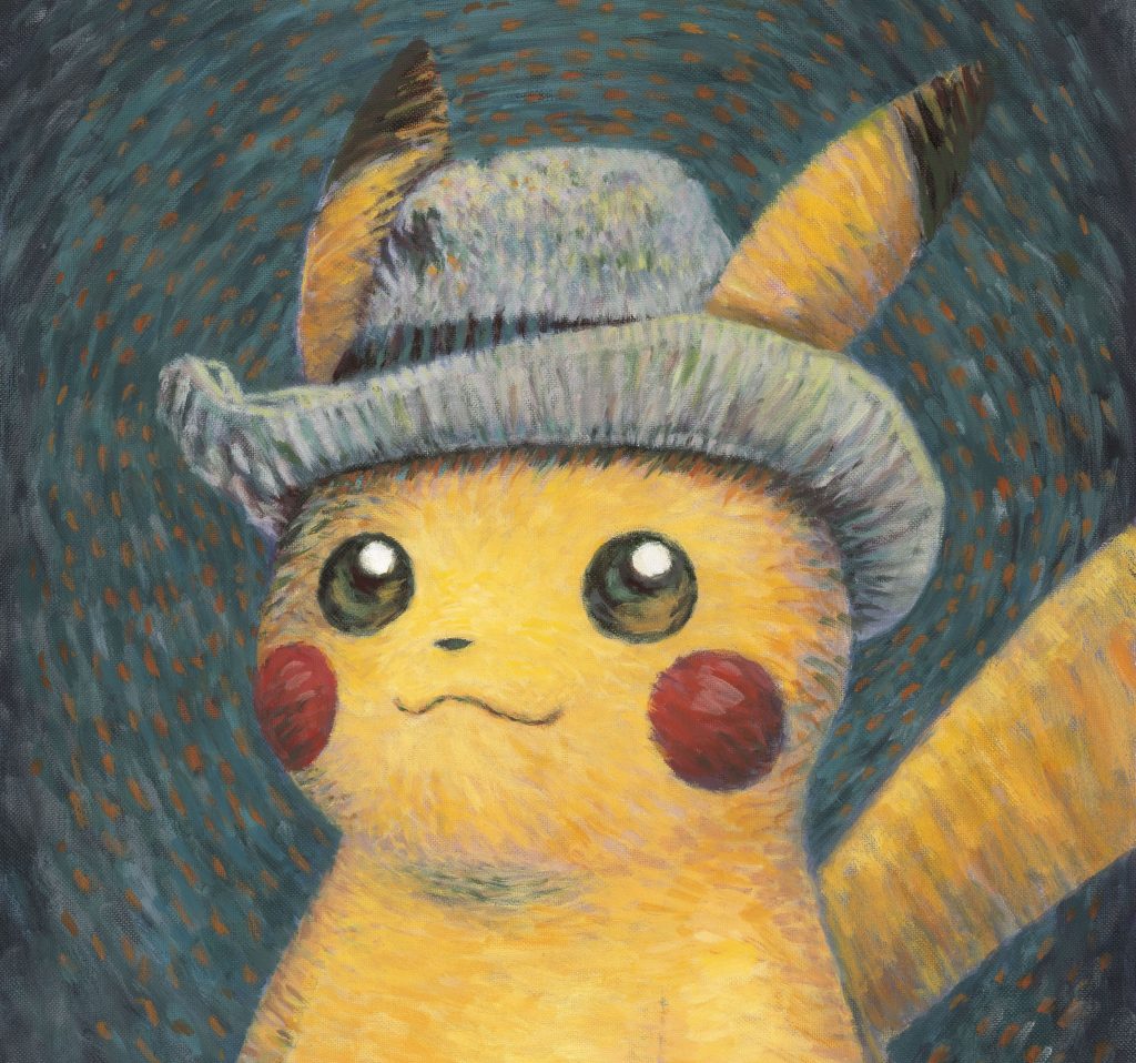pikachu inspired by van gogh's self portrait with grey felt hat de naoyo kimura, pokemon