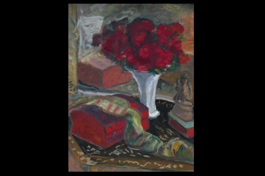 natură statică cu flori, casetă și statuie, pallady, alis