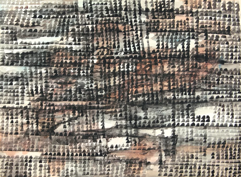viorica iacob, pamant arat, guasa pe hartie, 56 cm x 76cm