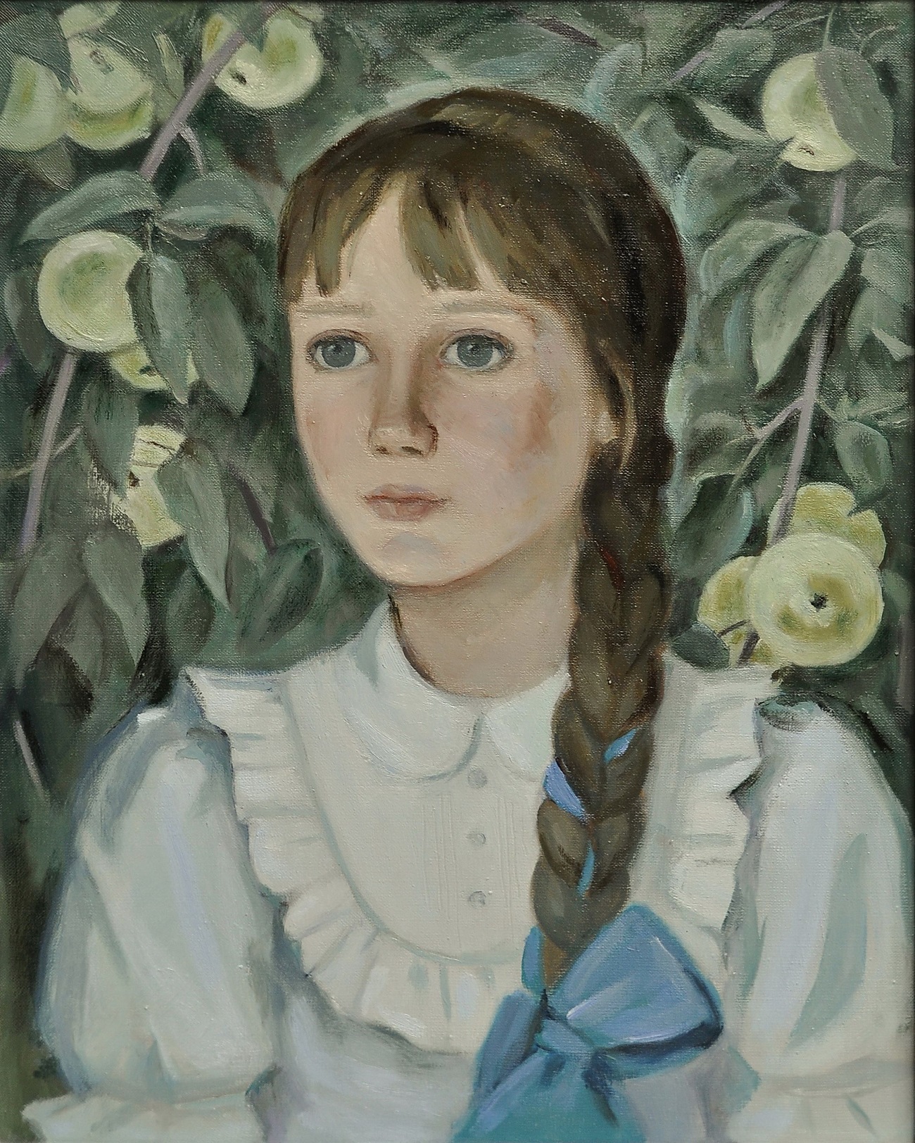olga orlova fată lângă copacul de măr (1996), ulei pe pânză