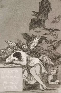 Goya, Somnul rațiunii naște monștri, gravură, c. 1800