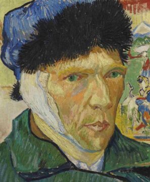 van gogh, autoportret cu ureche bandajată, detaliu, 1889