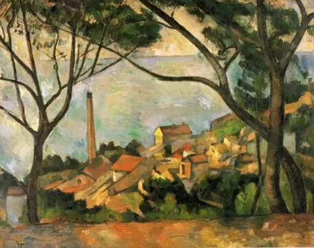 cezanne das meer bei l'estaque hinter baeumen