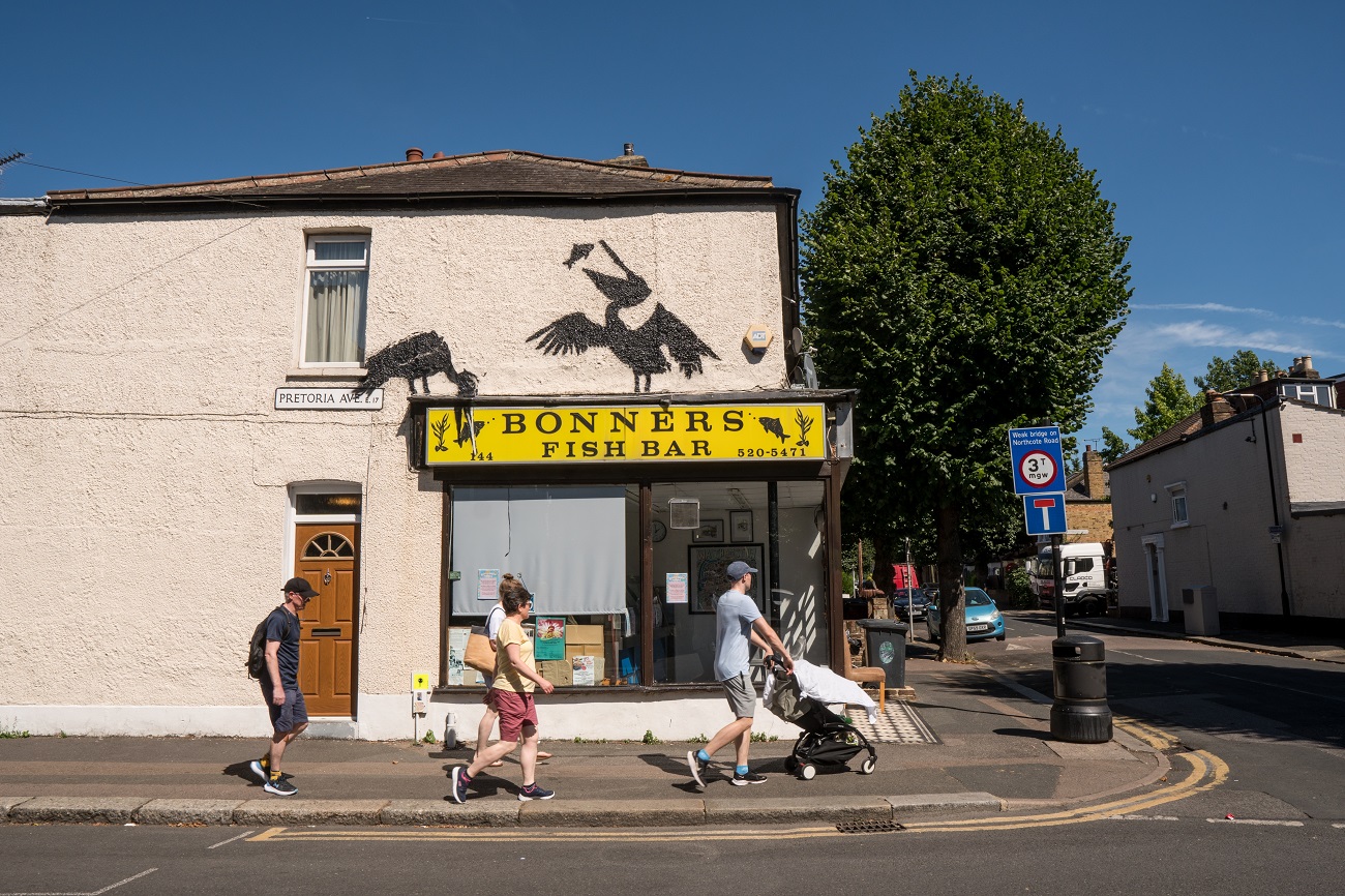 banksy,fifth,artwork,in,walthamstow,london,13th,august,2024,,pelicans