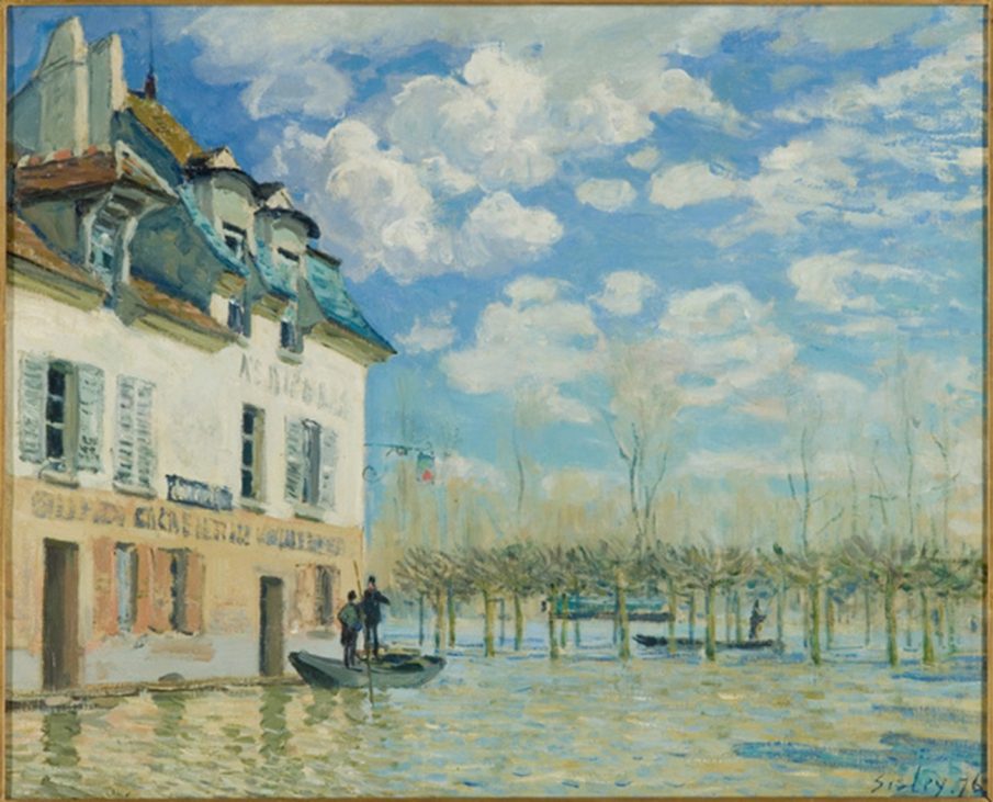 la barque pendant linondation, port marly, 1876, alfred sisley