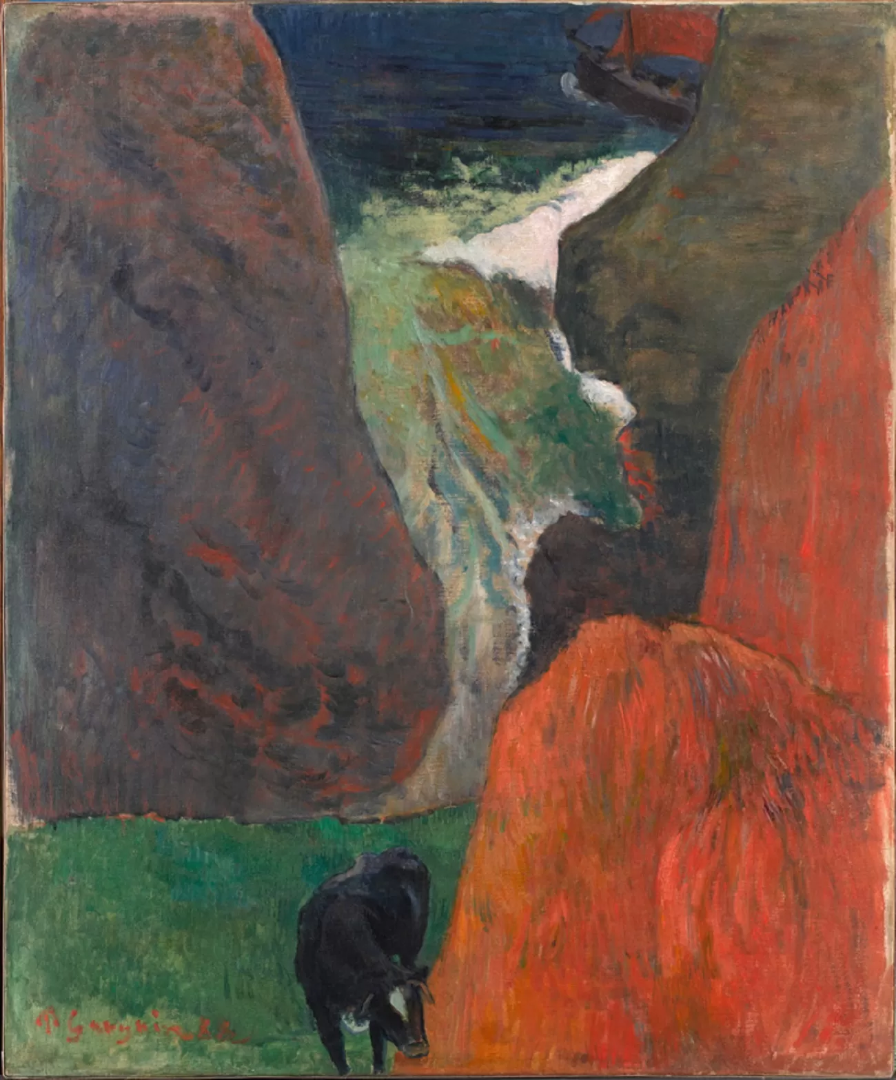 paul gauguin, marine avec vache. au dessus du gouffre