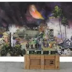 marius bercea untitled, 195x300x70cm, oil on canvas, wood crate, plastic figures, wood, 2019