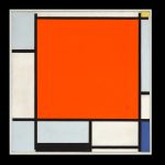 piet mondrian composition with large red plane bluish gray yellow black and blue, christies