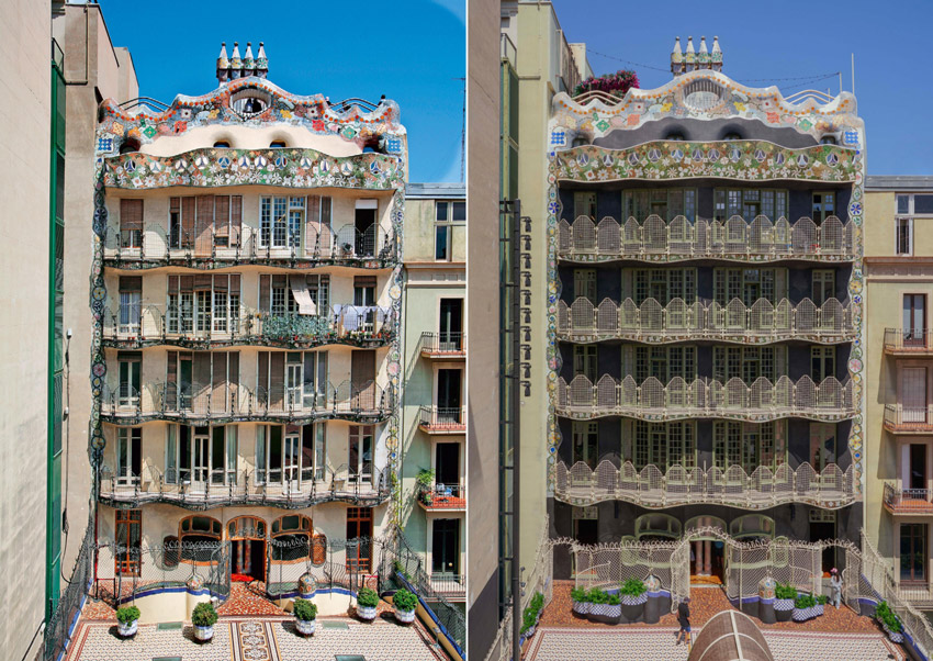 casa batllo, restaurare fatada spate, inainte si dupa