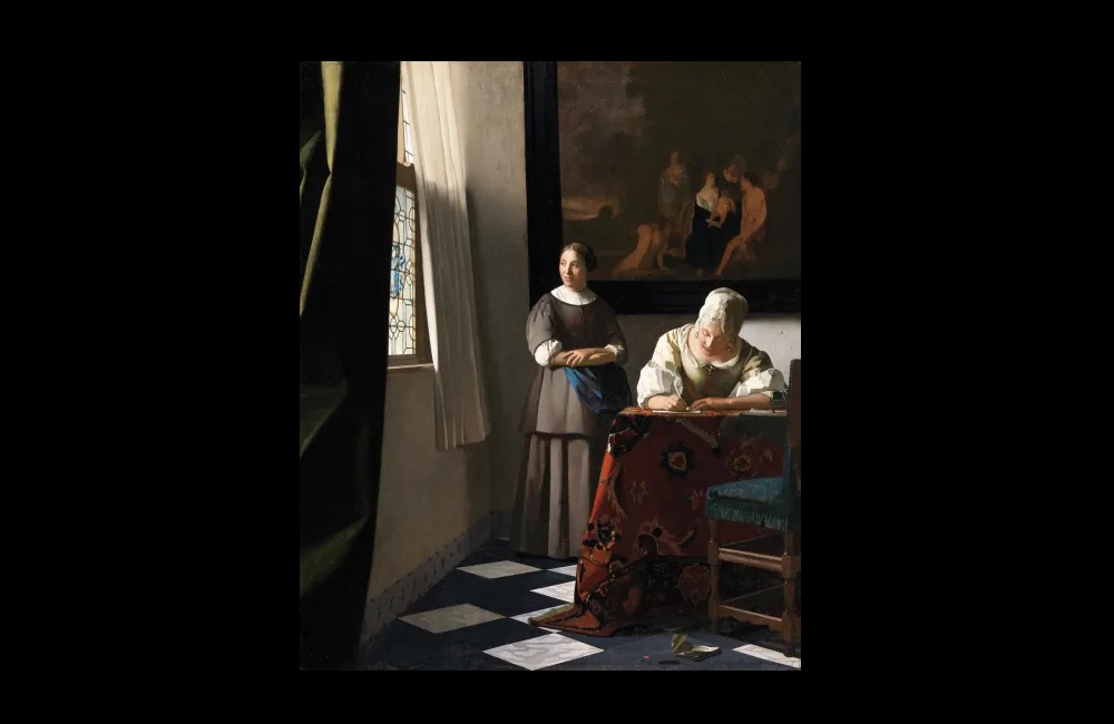 vermeer, woman writing a letter with her maid, national gallery of ireland