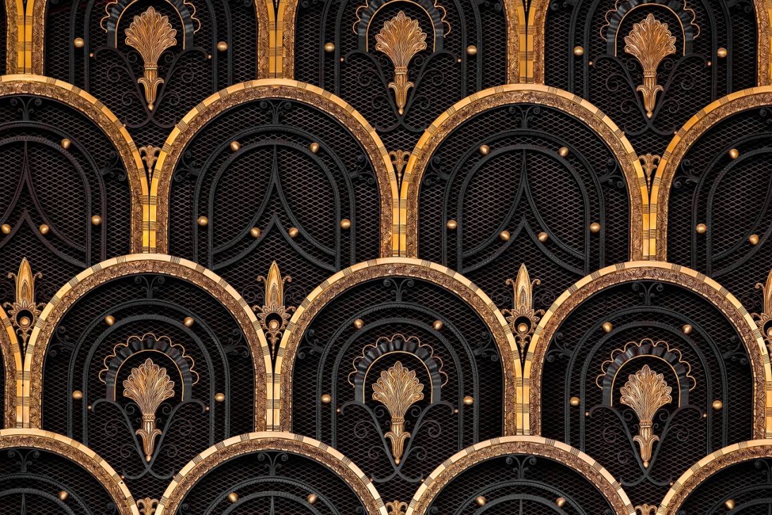 art,deco,style,european,door,with,gold,colored,fish,scale