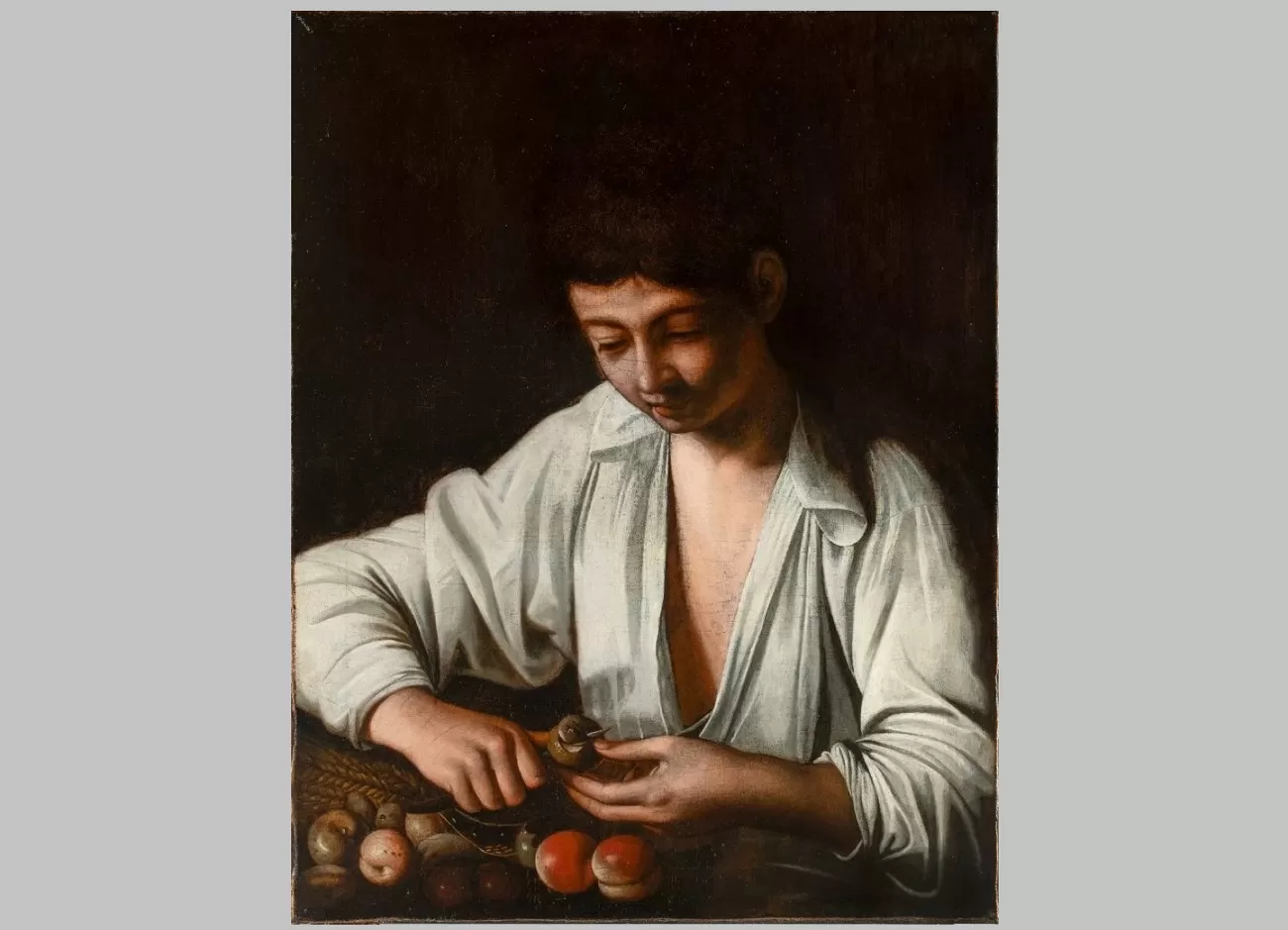caravaggio, boy peeling fruit, gianni papi