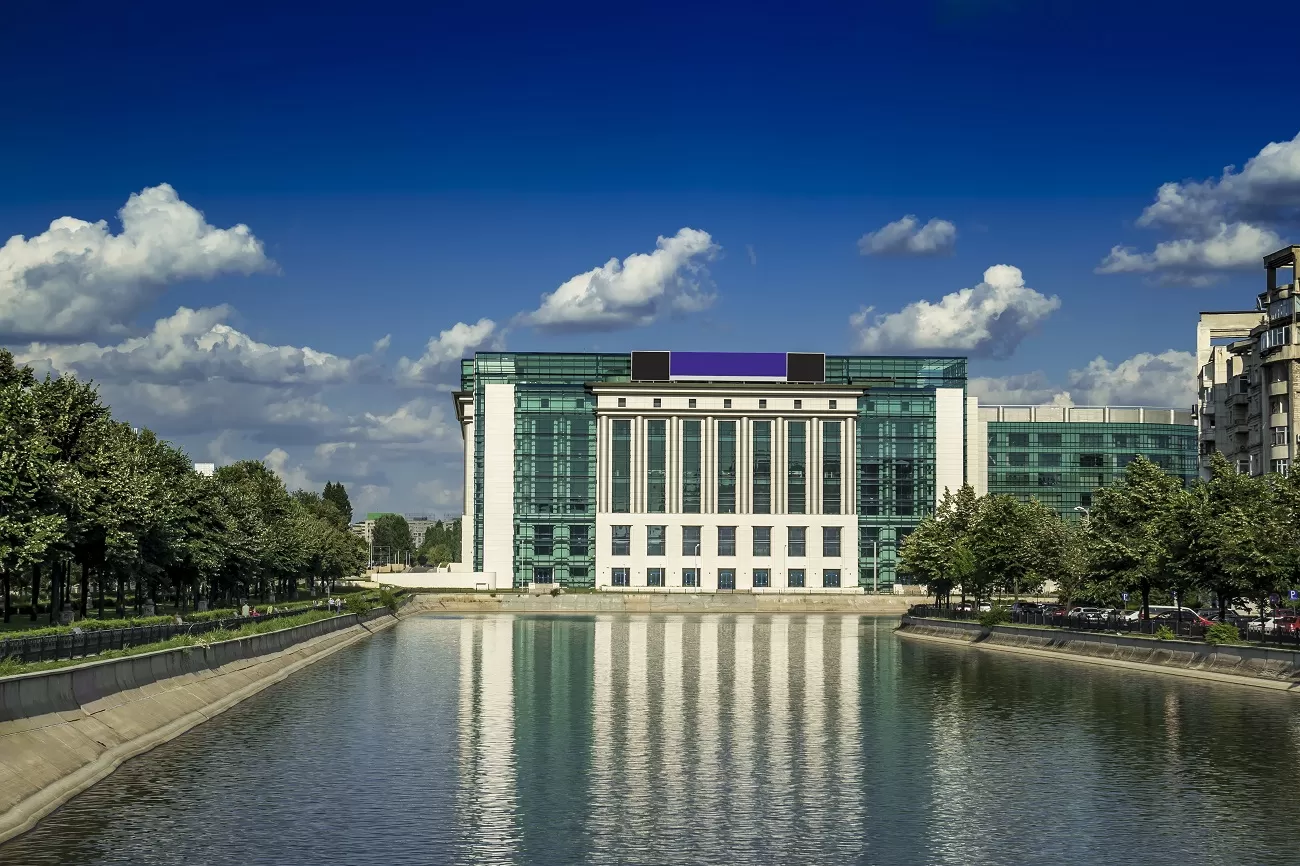 bucharest,,romania, ,june,15:,the,national,library,facade,on