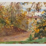 emily sargent, garden scene with building, villa varramista (1908)