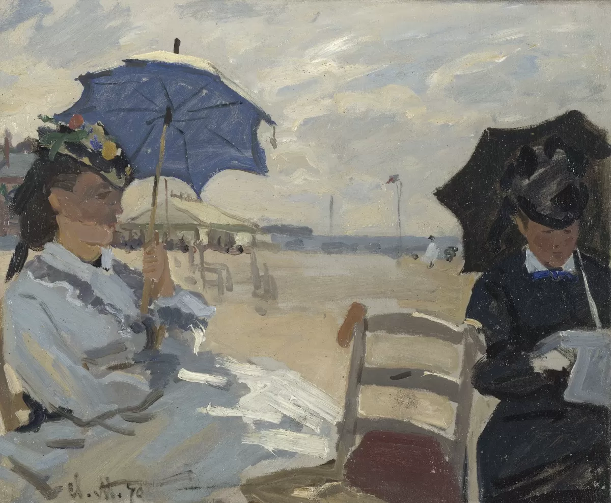 the beach at trouville, claude monet, 1870