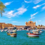 alexandria,harbour,,boats,near,qaitbay,fort,,point,of,the,famous