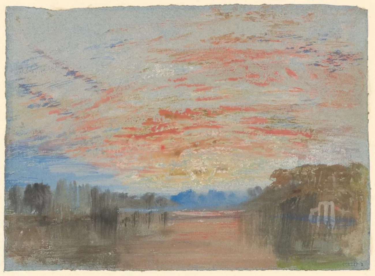 jmw turner, petworth sunset over the lake, with the boathouse (1827)