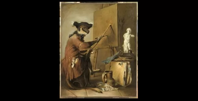 le singe peintre, chardin, musee du louvre