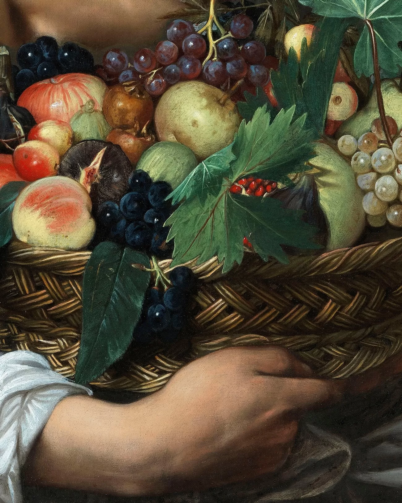 detaliu giovane con canestra di frutta