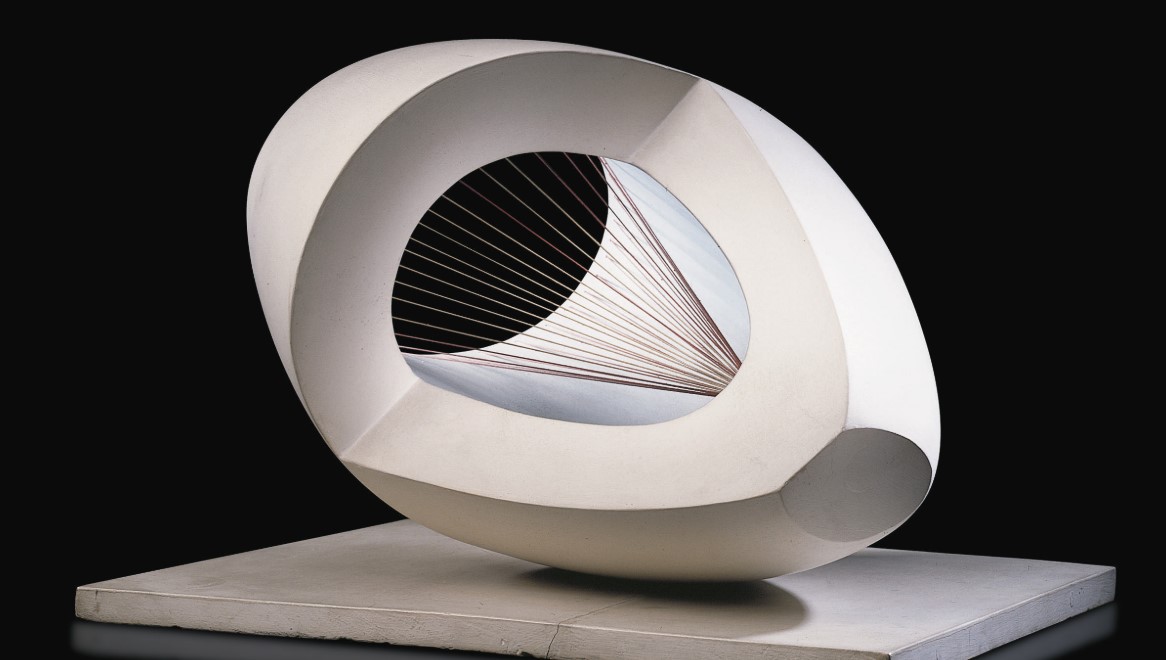 hepworth, sculpture with colour (oval form) pale blue and red