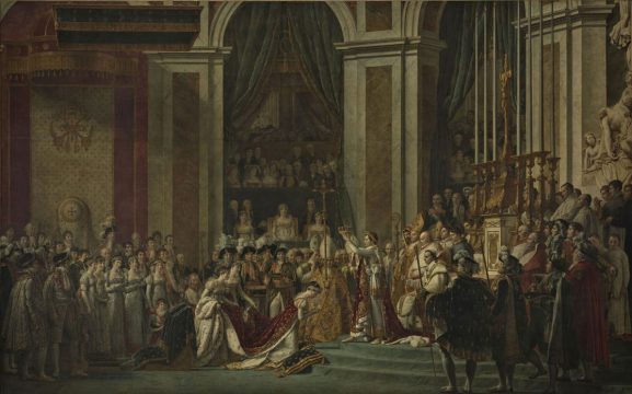 jacques louis david, le sacre de l'empereur napoléon ier et le couronnement de l'impératrice joséphine dans la cathédrale notre dame de paris