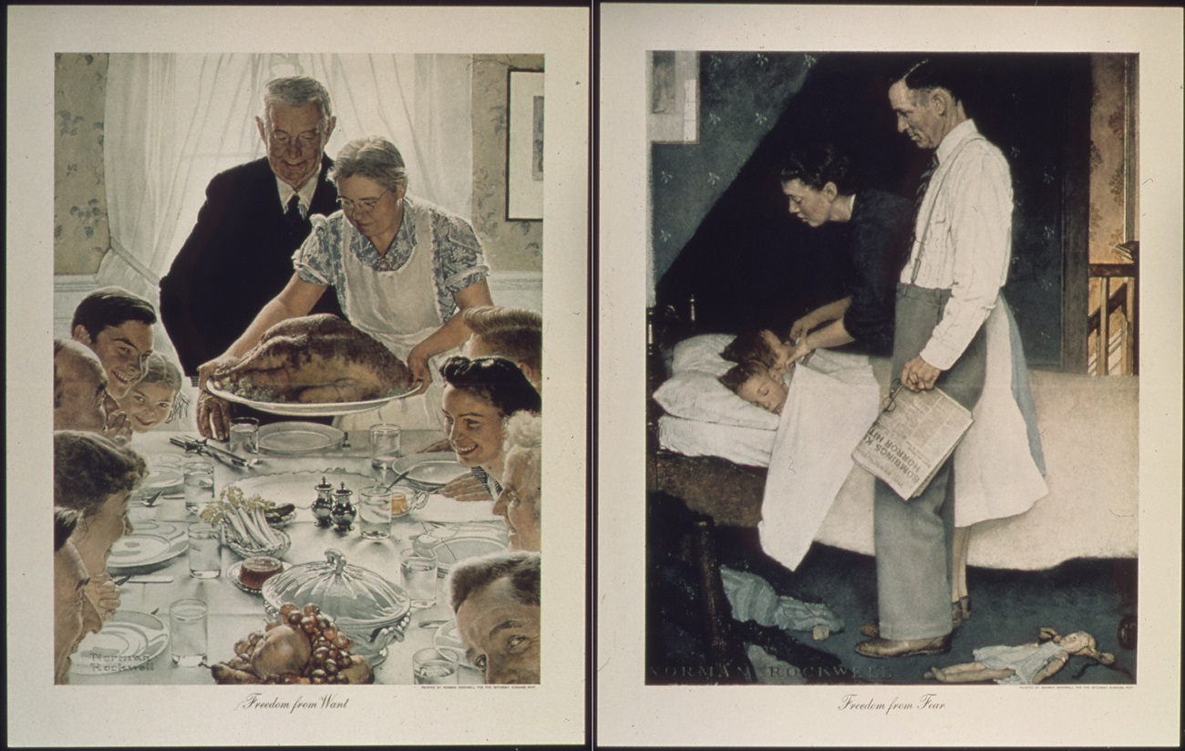 freedom from want; freedom from fear; norman rockwell