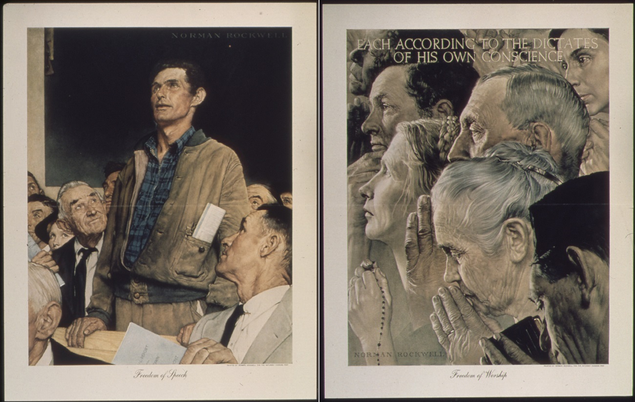 freedom of speech; freedom of worship; norman rockwell
