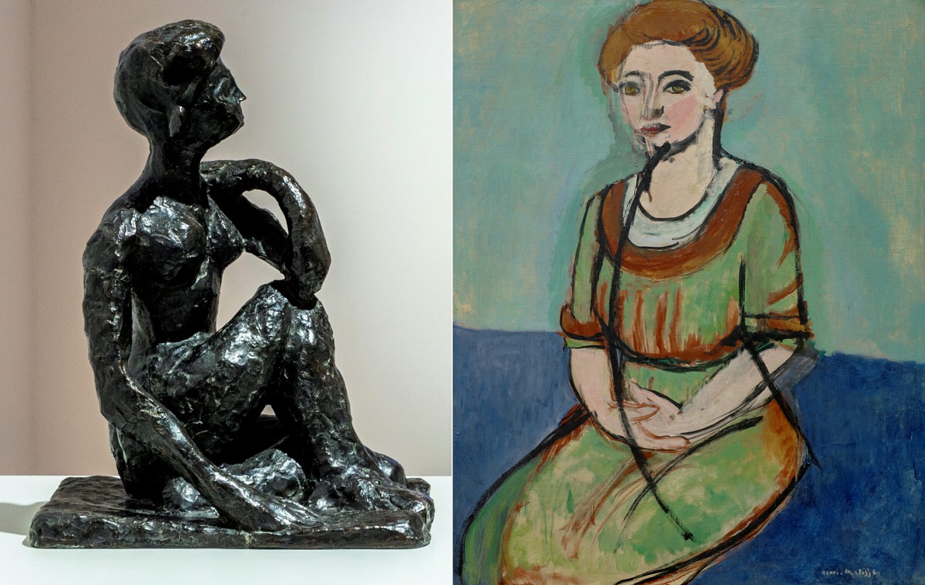 henri matisse, grand nu accroupi (olga), 1909 1910, bronz; henri matisse, olga meerson, 1911
