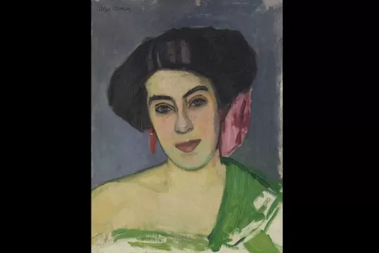 olga meerson, autoportret cu esarfa verde