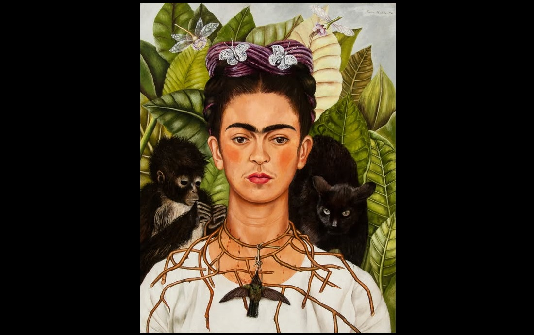 frida kahlo, untitled (self portrait with thorn necklace and hummingbird), 1940