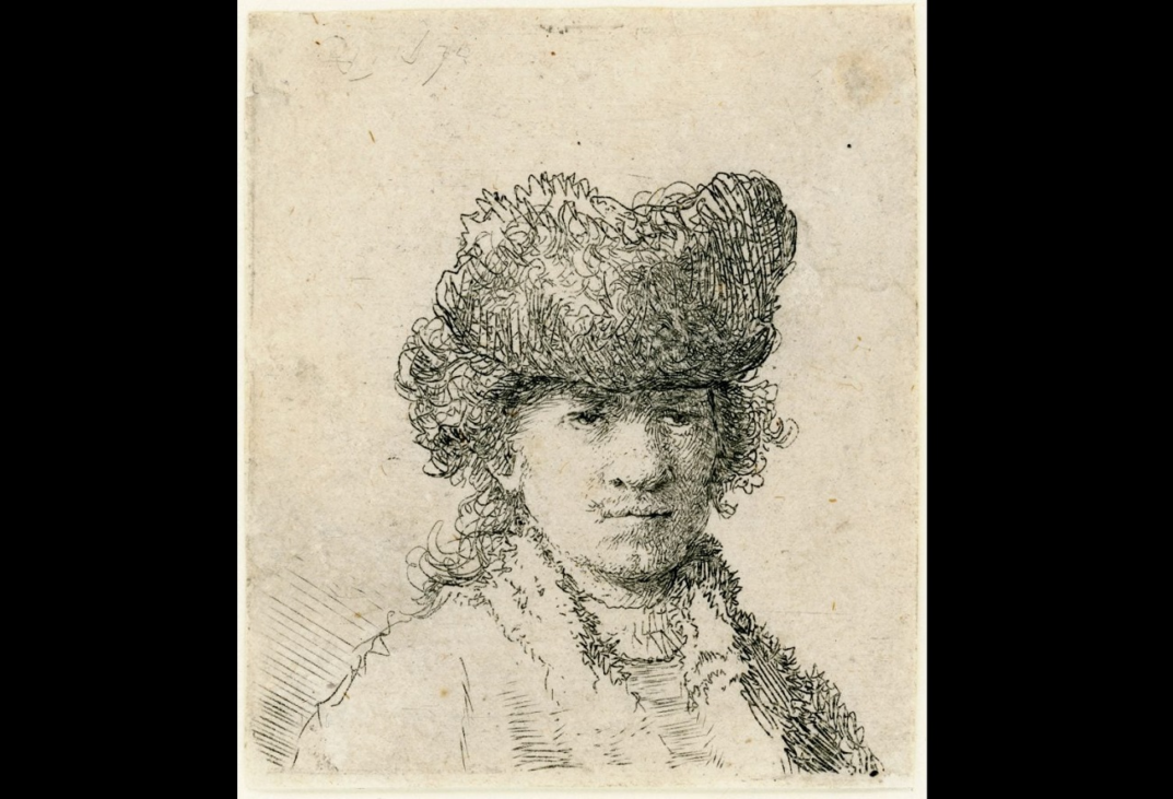 rembrandt van rijn, self portrait in a fur cap (1630), colecția charlotte meyer