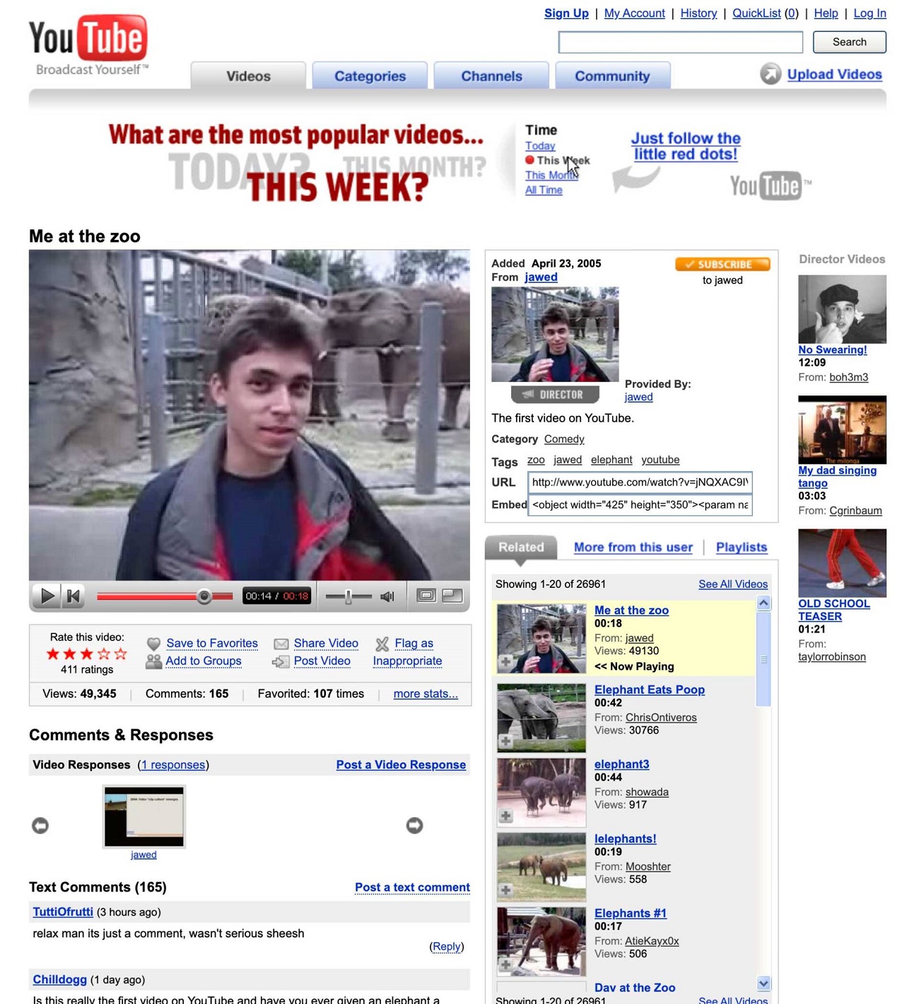 youtube, me at the zoo, reconstruita