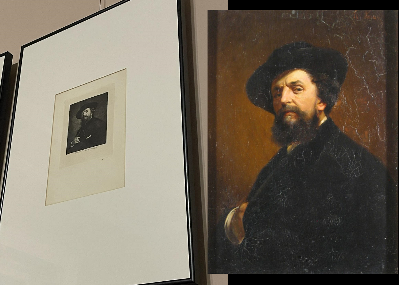 schiță autoportret după acvaforte și pictura autoportret, theodor aman, curatorial