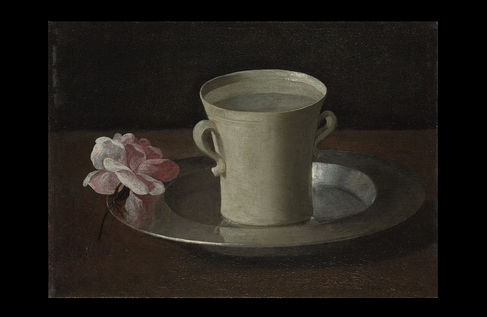 a cup of water and a rose, francisco de zurbaran
