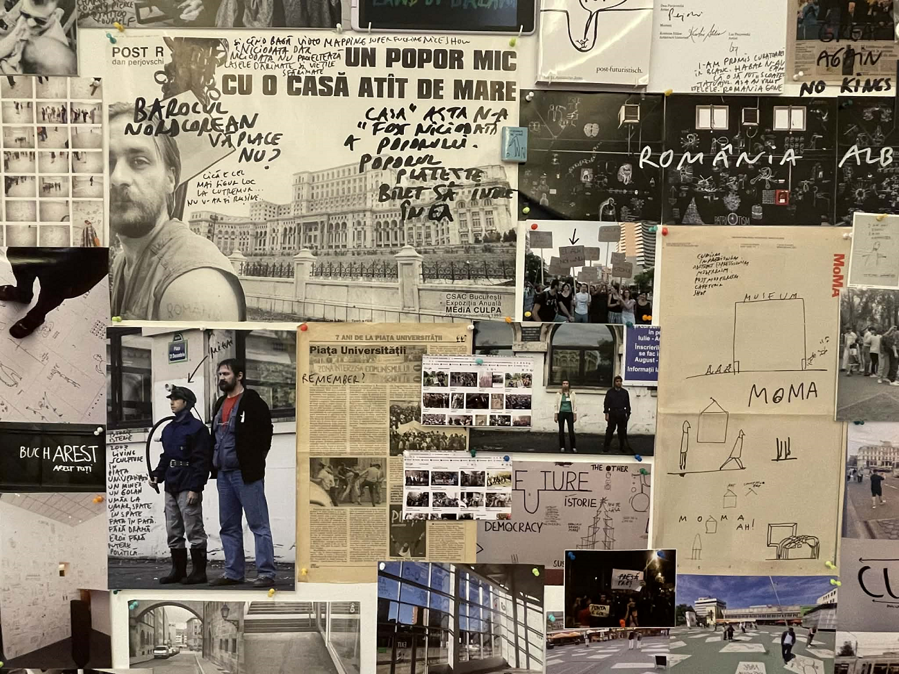 dan perjovschi, colaj, expo draft, arcub, curatorial