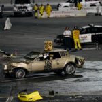 mary ellen carroll, no. 9 (my death is pending...because.) night of destruction with fireworks demolition derby (production still), 2017