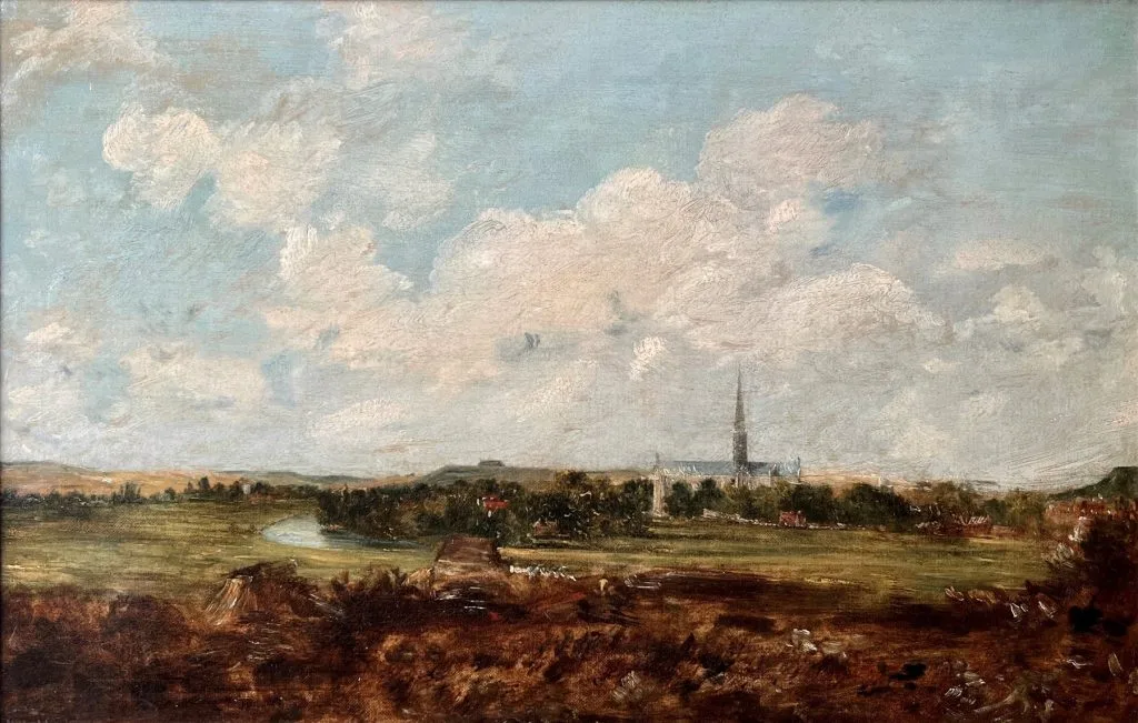 john constable, view of salisbury from harnham ridge, anii 1820