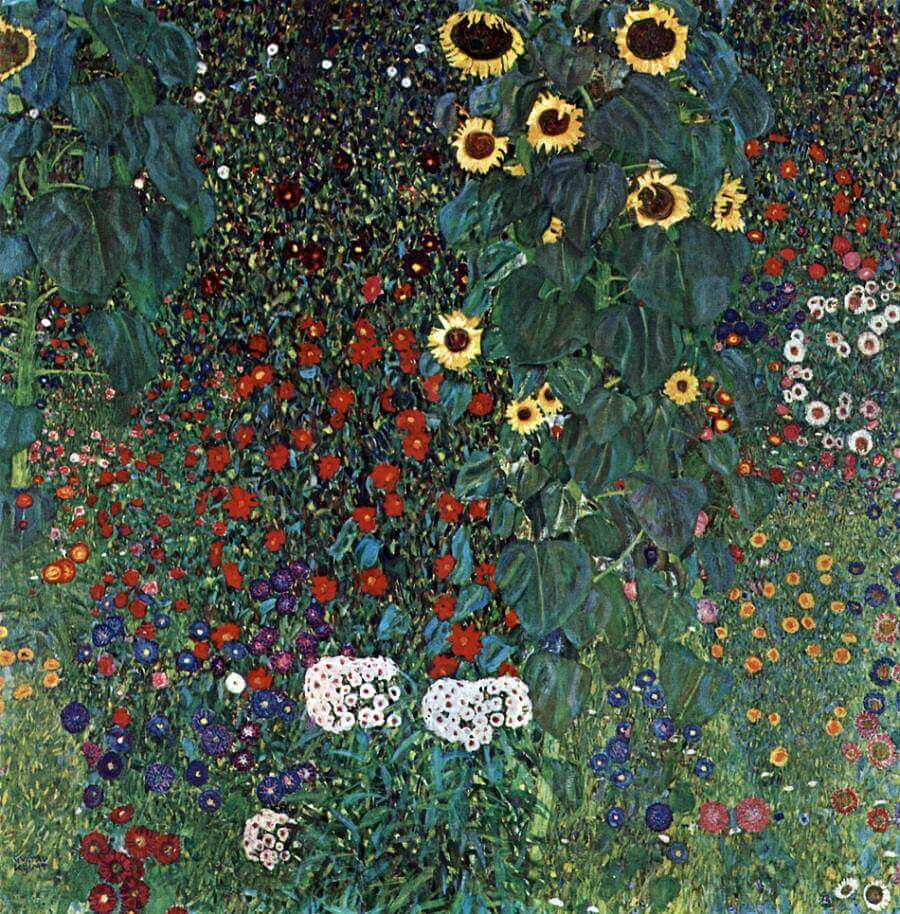 gustav klimt, farm garden with sunflowers, 1906