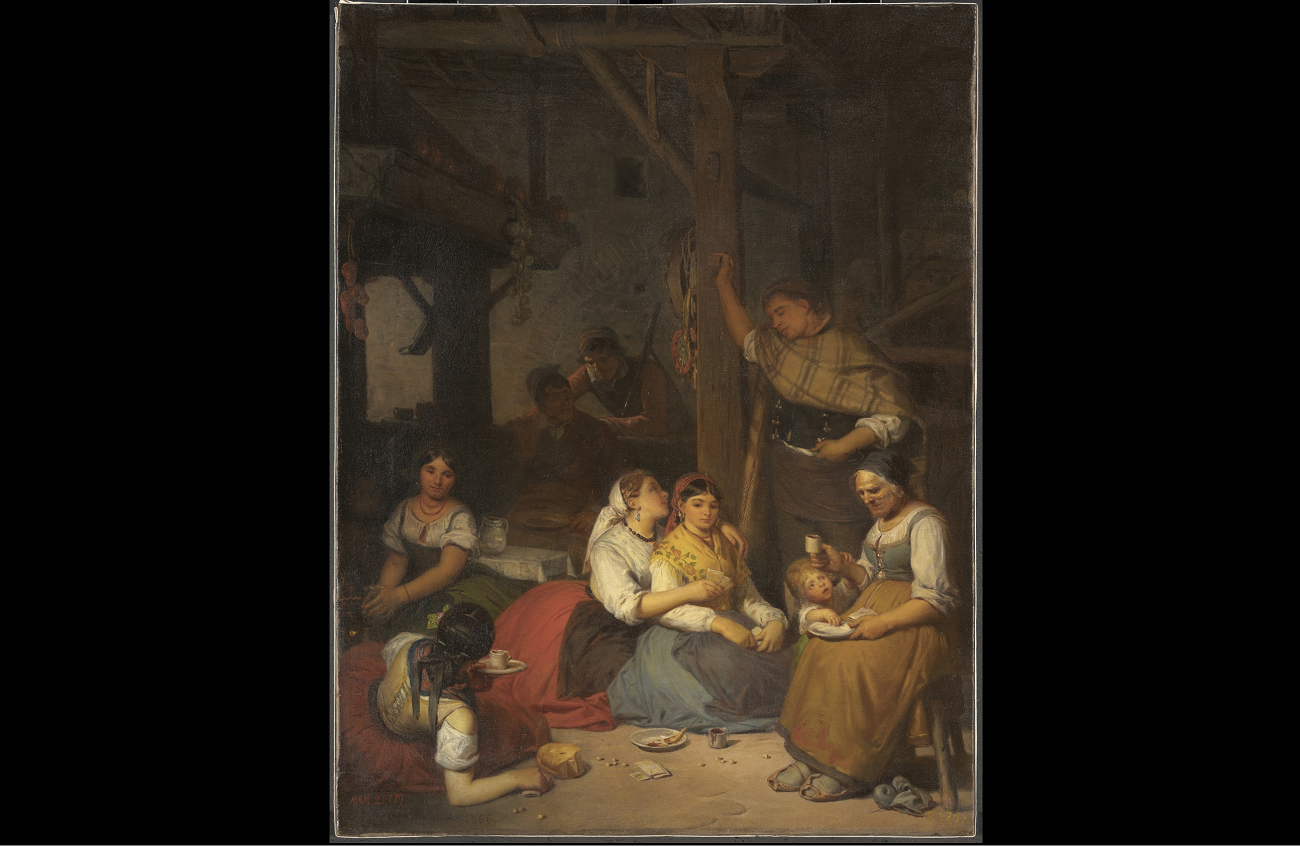 interior de una casa de un pueblo de aragón, cuando la familia se reúne por la tarde a tomar el chocolate, bécquer, prado